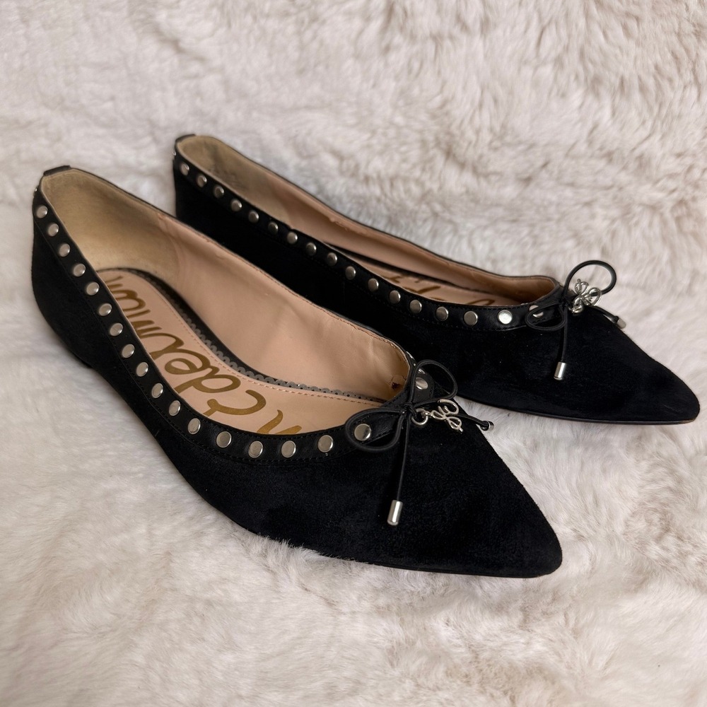 Sam Edelman Ralf Black Suede Studded Pointed Toe Ballet Flats Charm Womens 8.5 M